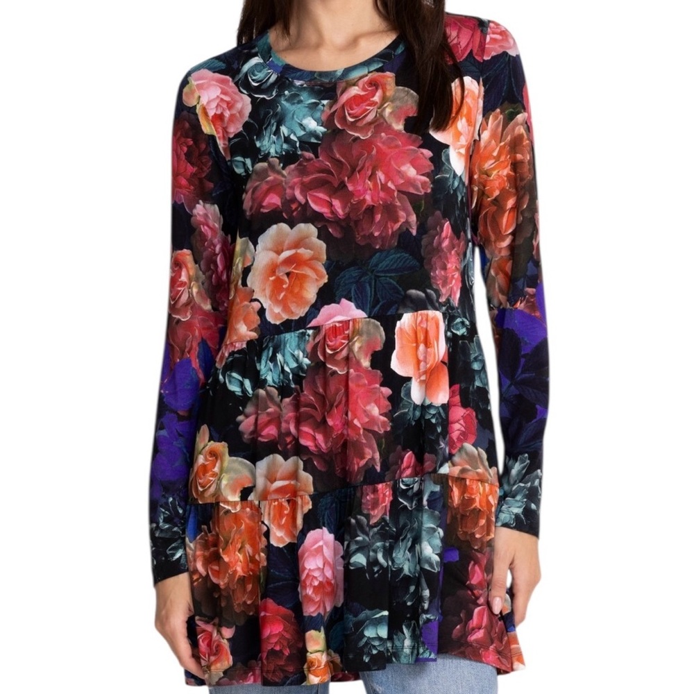 Johnny Was Studio Tiered Tunic Multi Floral Size XS NWTโ